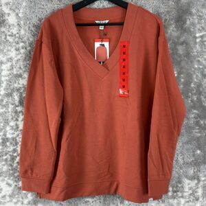 NEW Orvis Women Sz M Stretch V Neck Sweater Burnt Orange Long Sleeve Casual NWT